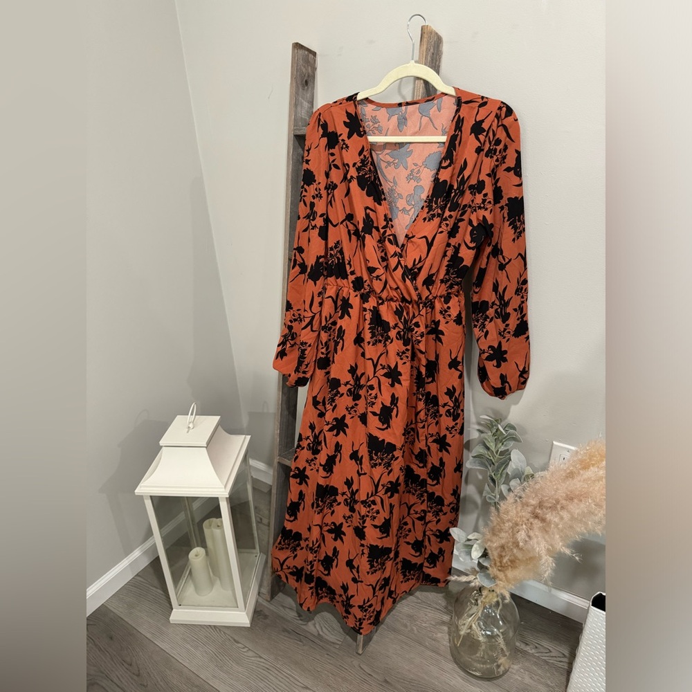 ORANGE AND BLACK LONG SLEEVE MAXI DRESS FALL WEDDING GUEST